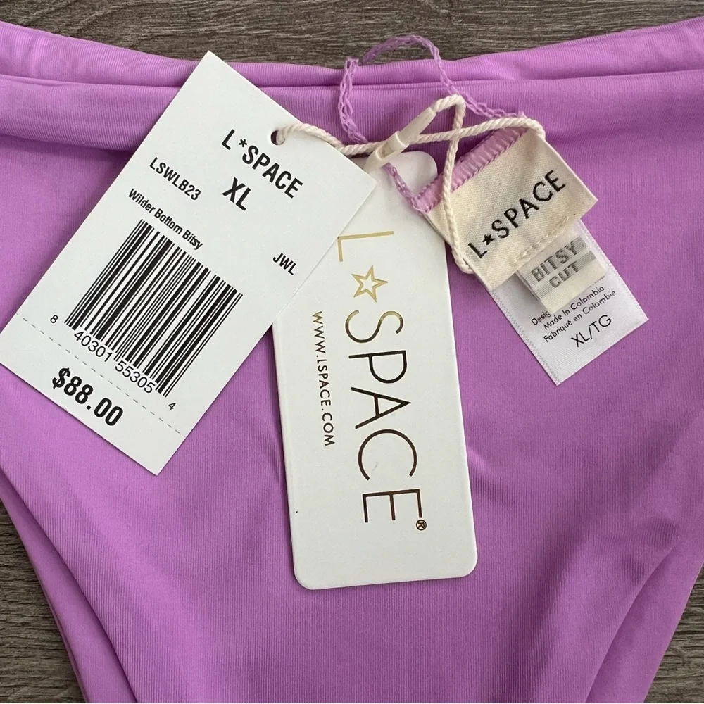 L*SPACE Wilder Bitsy Bikini Bottom XL Jewel Purple Pastel Strappy Cheeky Retro